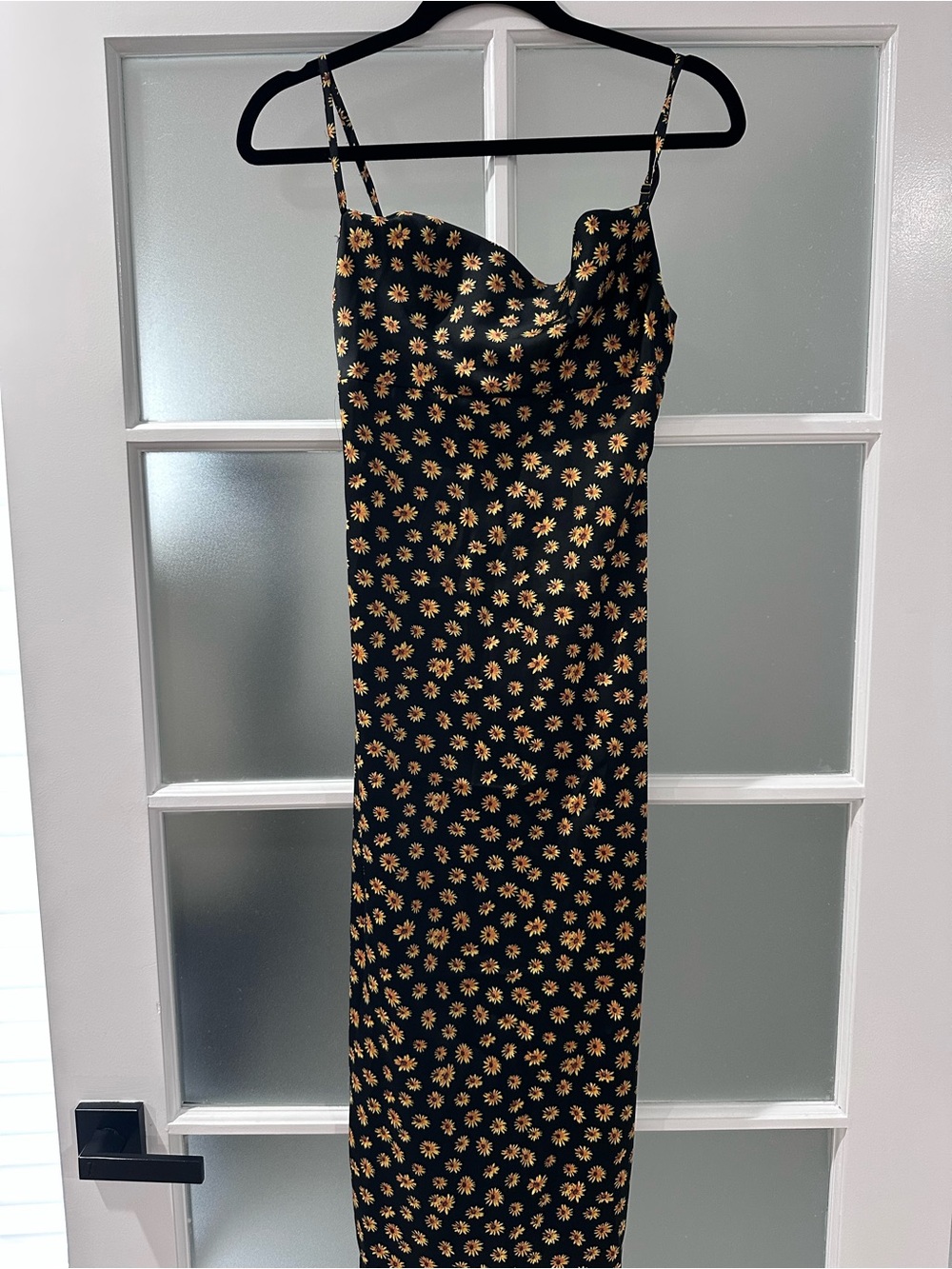 WeWoreWhat Black Slip Midi Dress with Yellow Daisy Print
